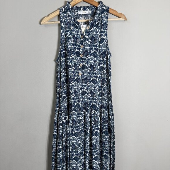 Mango Floral Paisley Print Button Up Tiered Maxi Dress Women's 2 Blue White NWT - Picture 6 of 16